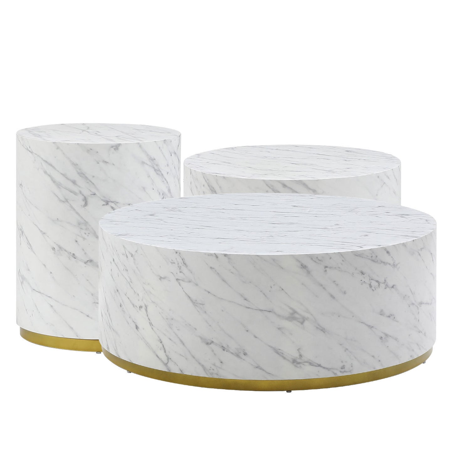 Faux Marble Coffee Tables for Living Room: 35.43inch Accent Tea Tables with Gold Metal Base in White