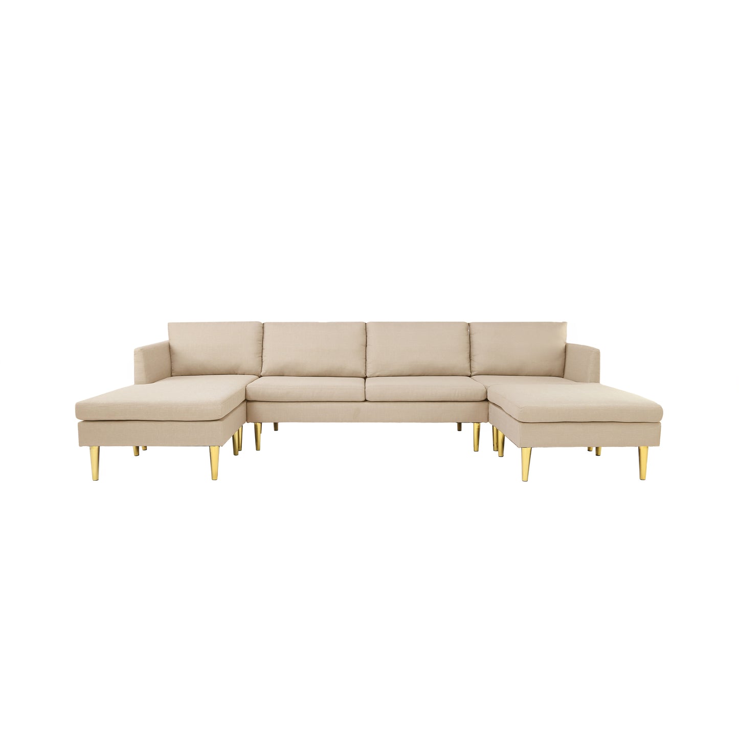 Modern Convertible Sectional Sofa in Beige Polyester: Elegant, Versatile, and Spacious Furniture for Your Living Space