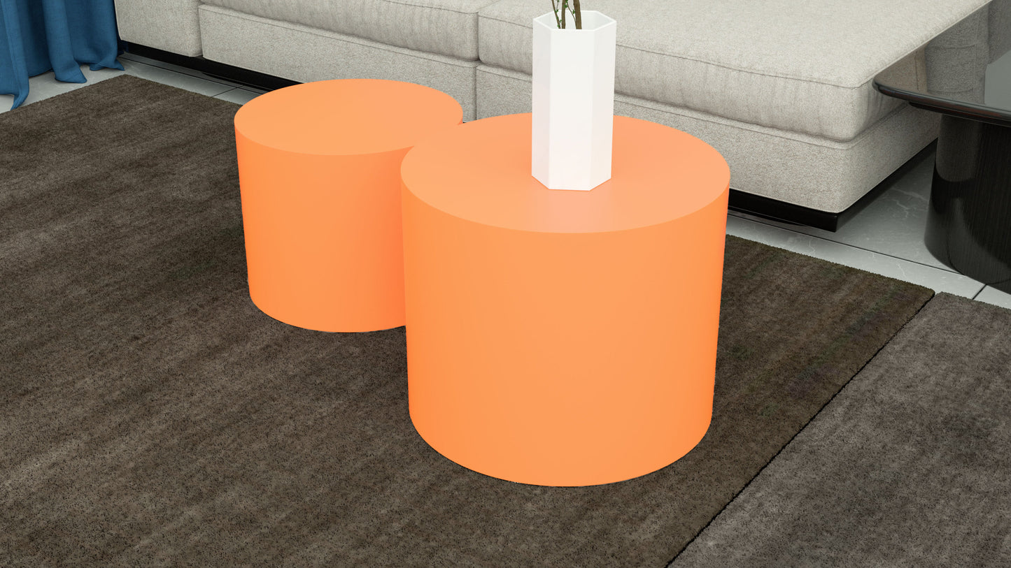 MDF Nesting Tables Set of 2: Vibrant Orange Round Side Table - Stylish Furniture for Modern Spaces