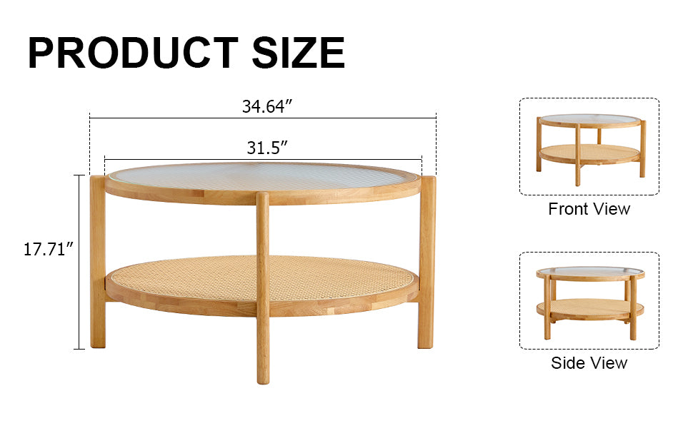 Modern Simple Circular Double-Layer Solid Wood Tea Table: Rattan Woven Side Table for Living, Dining, and Bedroom - Small Round Table (Color & Size Options)