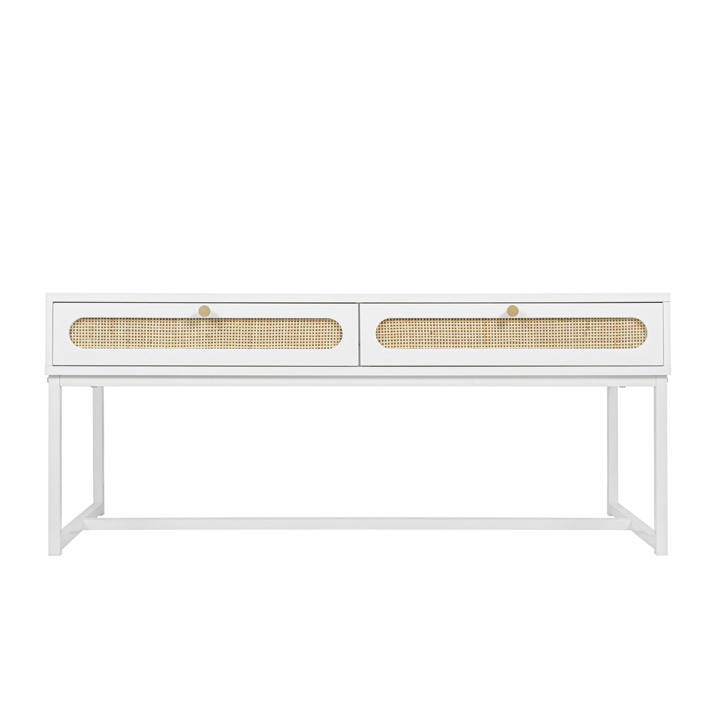 Rattan Drawer Coffee Table - Modern Furniture Decor for Living Room Reception - Easy Assembly, Rectangular - Unique Design, Brown, 2 Drawers