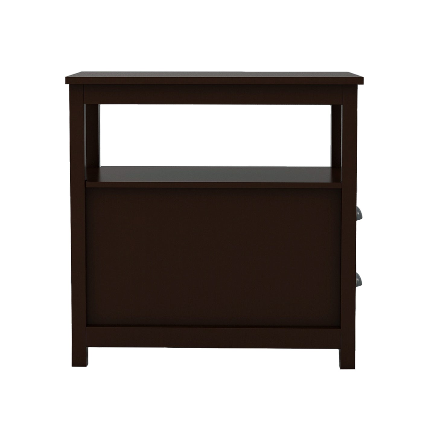 Narrow Nightstand: 2 Drawers, Open Shelf, Brown Color | End Table with Compact Design - 220 Letters