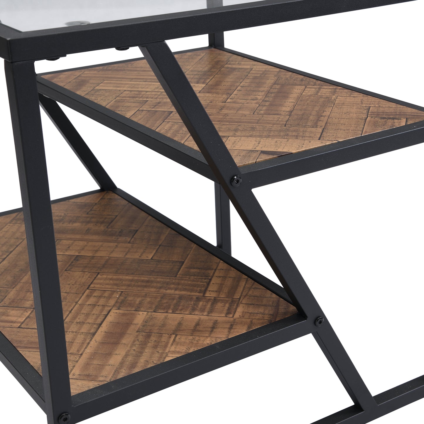 Black Side Table, End Table with Storage Shelf, Tempered Glass Coffee Table with Metal Frame for Living Room & Bedroom, Modern Design Furniture