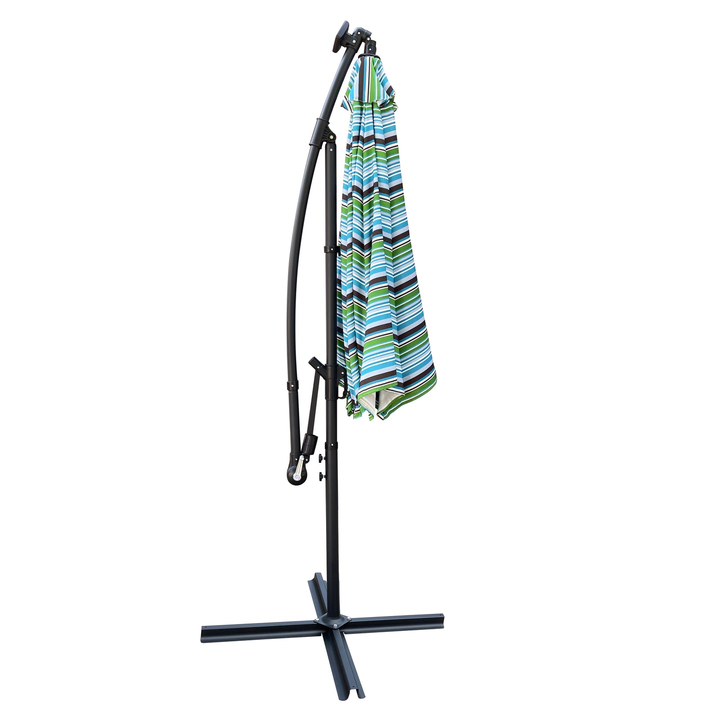10 ft Outdoor Patio Umbrella - Solar Powered LED Lighted Sun Shade Market Waterproof 8 Ribs Umbrella with Crank and Cross Base - Garden Deck Backyard Pool Shade - Outside Deck Swimming Pool - Black
