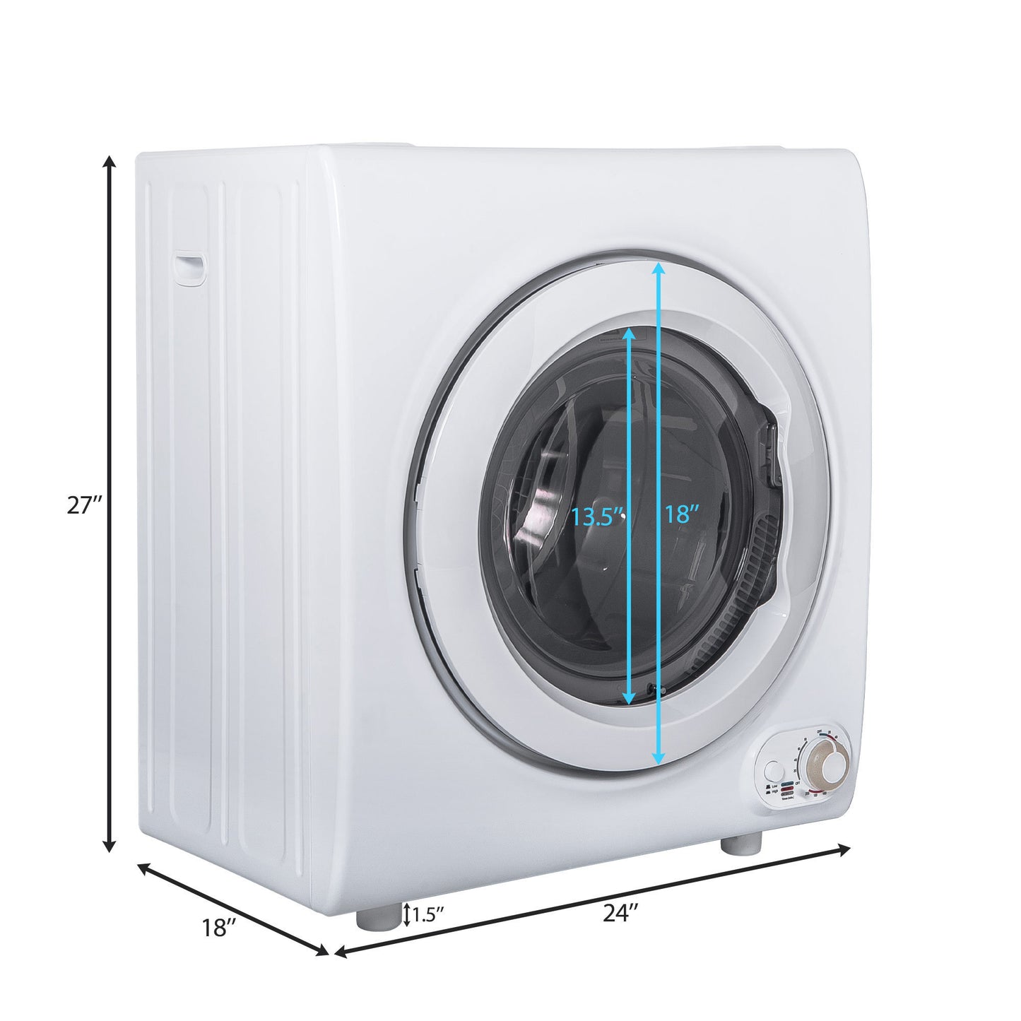 2.65 Cu.Ft Compact Laundry Dryer - 9 LBS Capacity, 1400W Drying Power - Efficient & Compact - Quick Drying - Available in Various Sizes & Colors