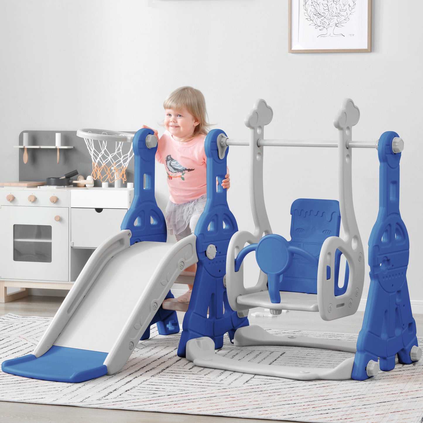 Toddler Slide and Swing Set 3 in 1: Perfect Indoor & Outdoor Kids Playground Climber Swing Playset with Basketball Hoops**
