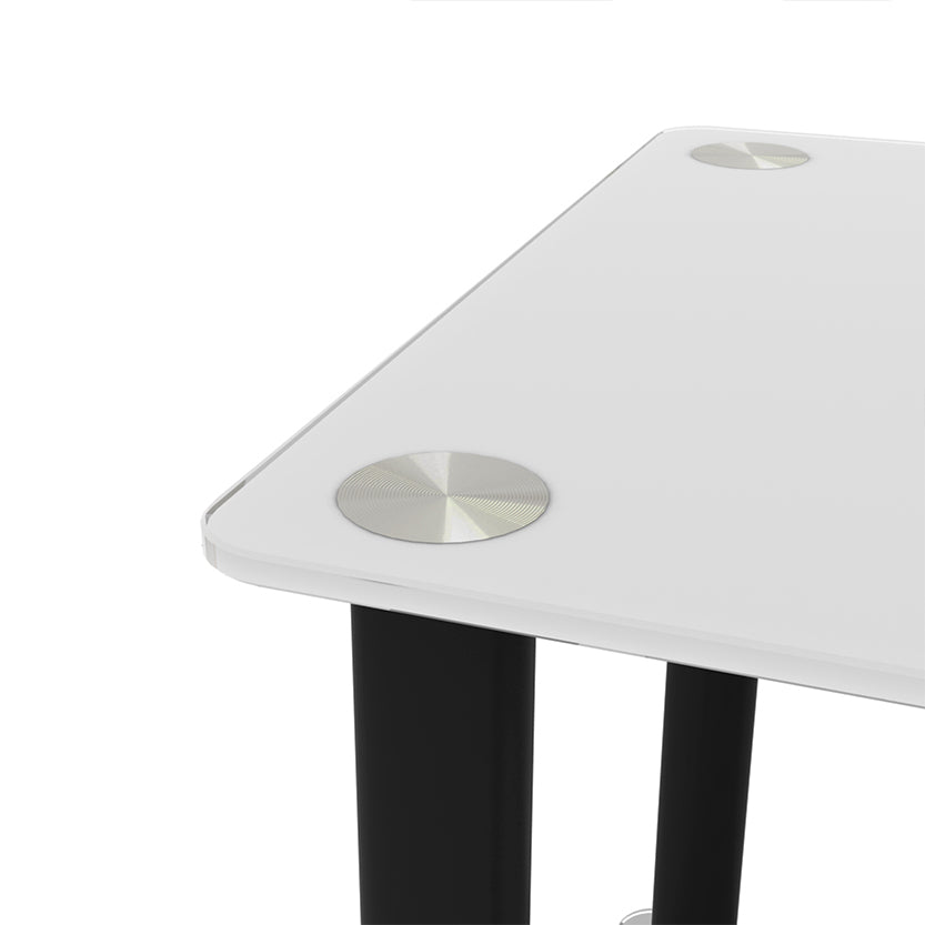 1-Piece White+Black Side Table, 2-Tier Space End Table, Modern Night Stand, Sofa Table with Storage Shelf - Stylish and Functional Furniture for Living Room, Bedroom, or Office