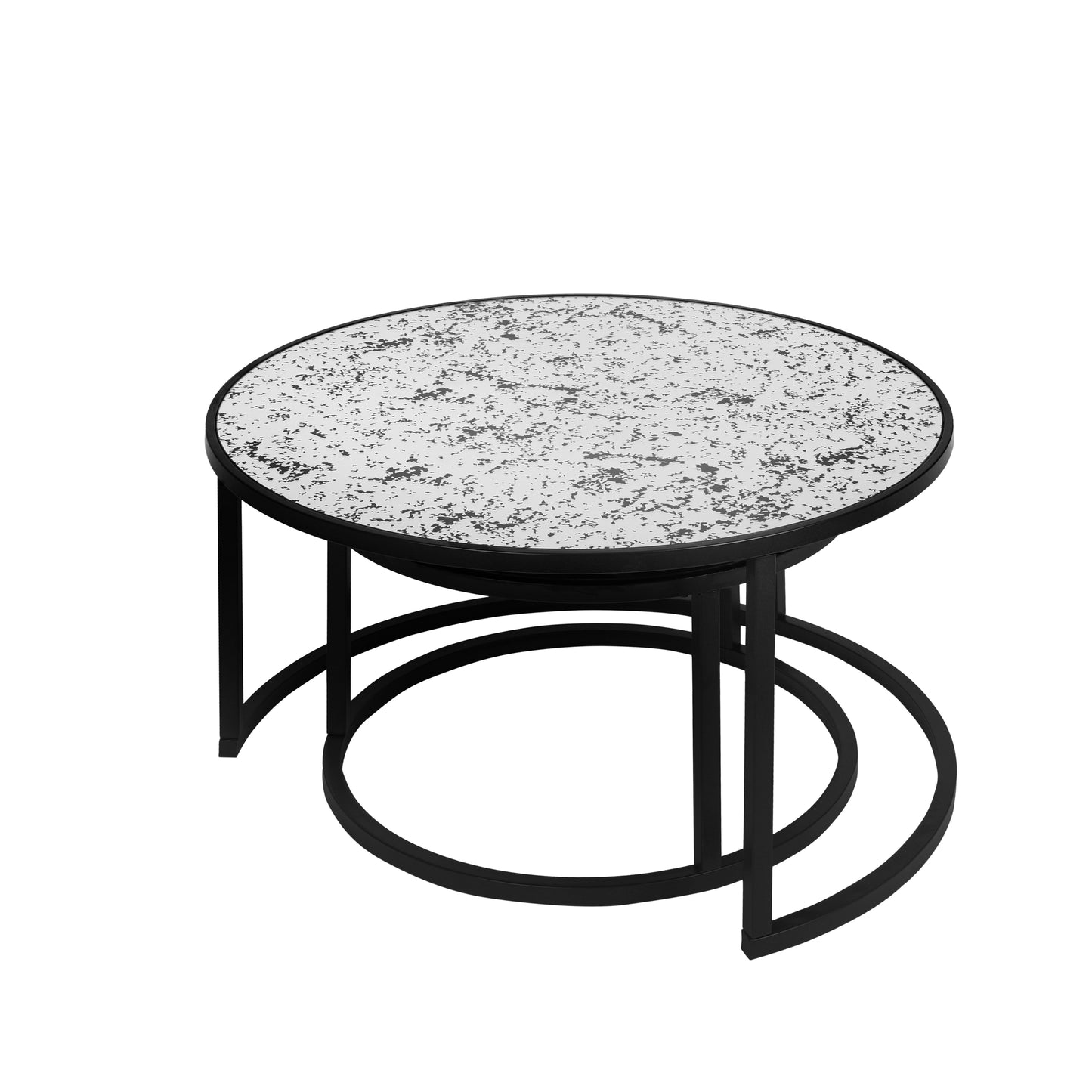 Round Coffee Table Set of 2 Metal Frame & Glass Top End Tables for Living Room Bedroom, Nesting Tables - Stylish & Functional Furniture