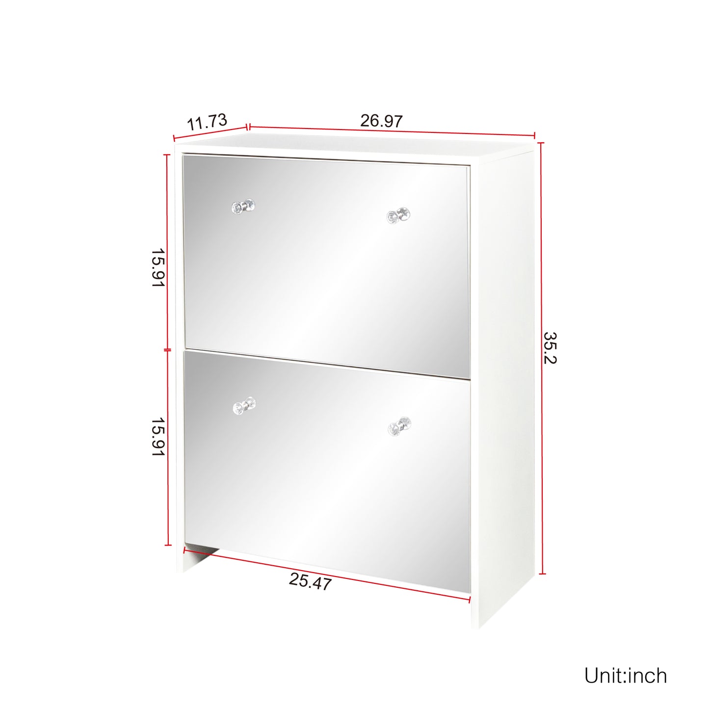 Shoe Cabinet with mirror, 2-Tiers Shoe Storage Cabinet with Doors for Entryway