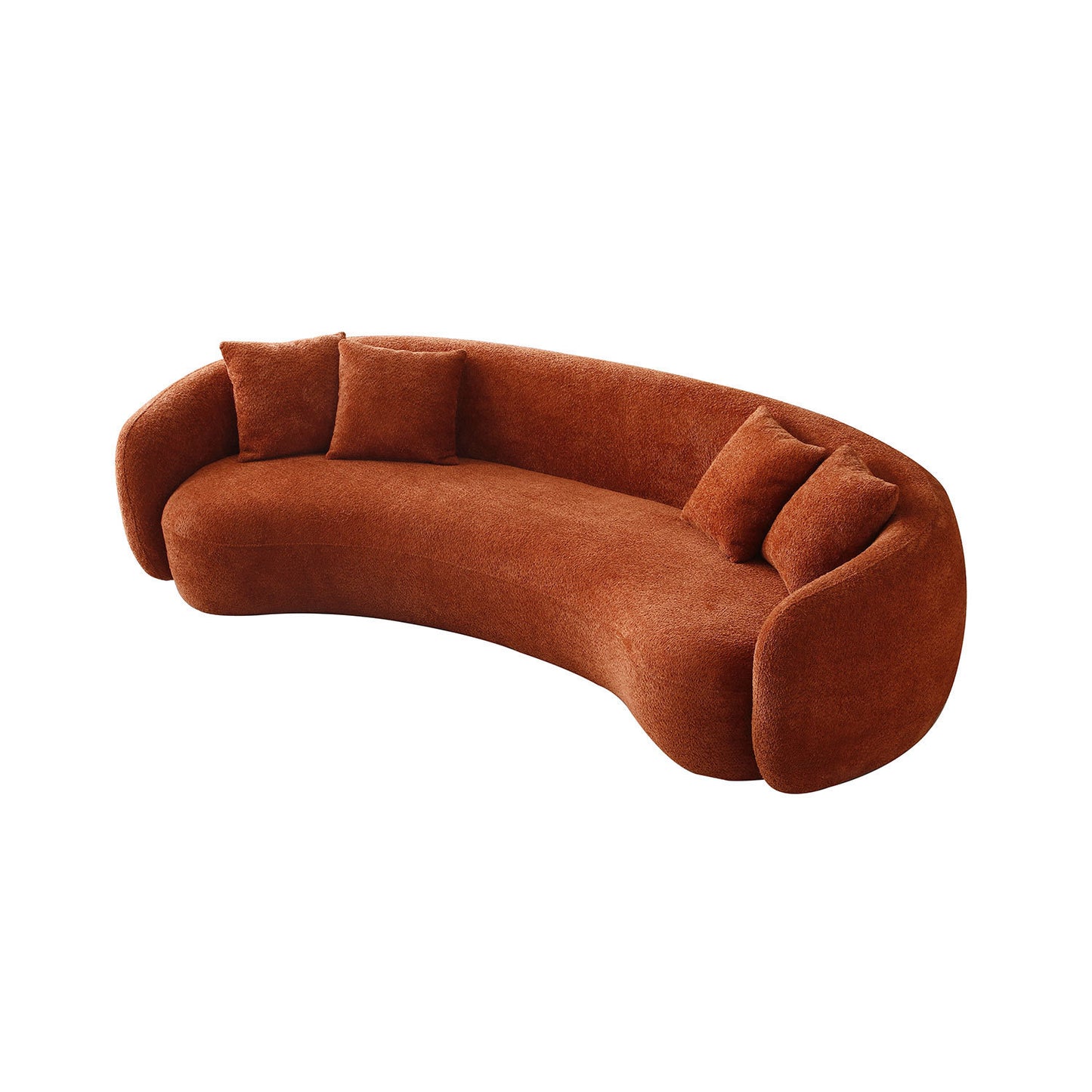 102'' 5-Seater Boucle Sofa: Modern Sectional, Half Moon Leisure Couch, Curved Sofa, Teddy Fleece, Orange