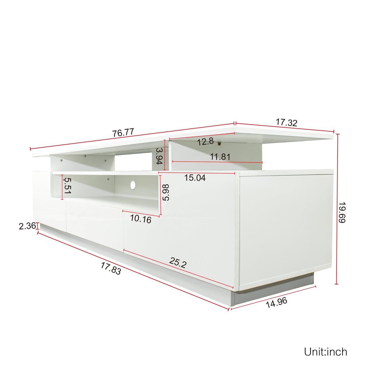 Modern White TV Stand, 20 Colors LED TV Stand w/Remote Control Lights