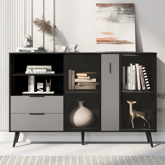 Two-door Storage Cabinet with Two Drawers and Metal Handles