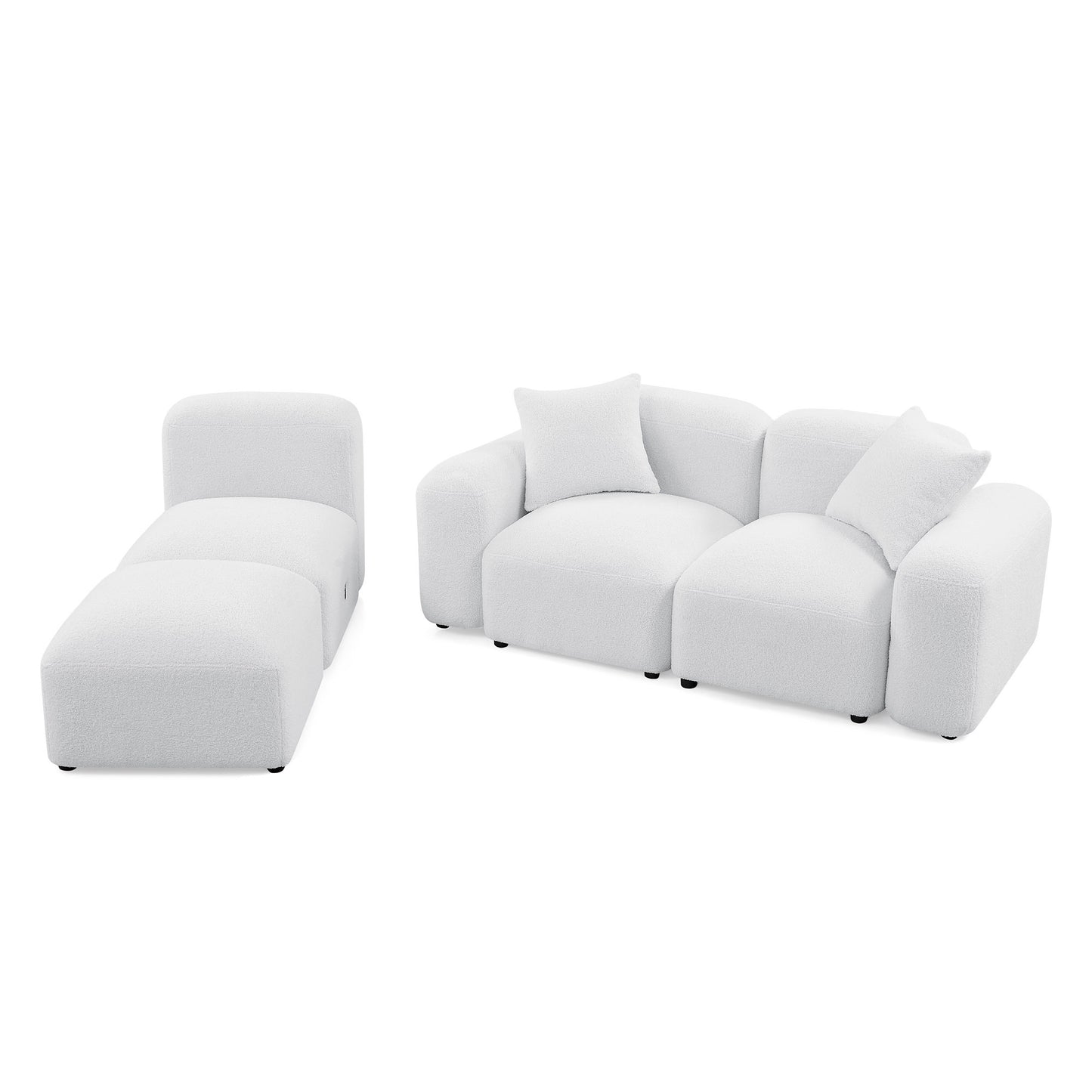 L-Shape Modular Sectional Sofa, DIY Combination, Teddy Fabric, White - Create Your Perfect Seating with this Versatile and Comfy Sofa