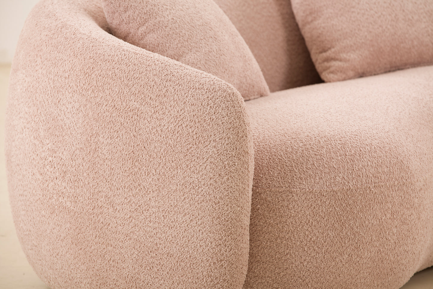 93.6'' Mid Century Modern Curved 4-Seat Boucle Fabric Pink Sofa - Ideal for Bedroom, Office, Apartment - Stylish and Spacious Living Room Couch