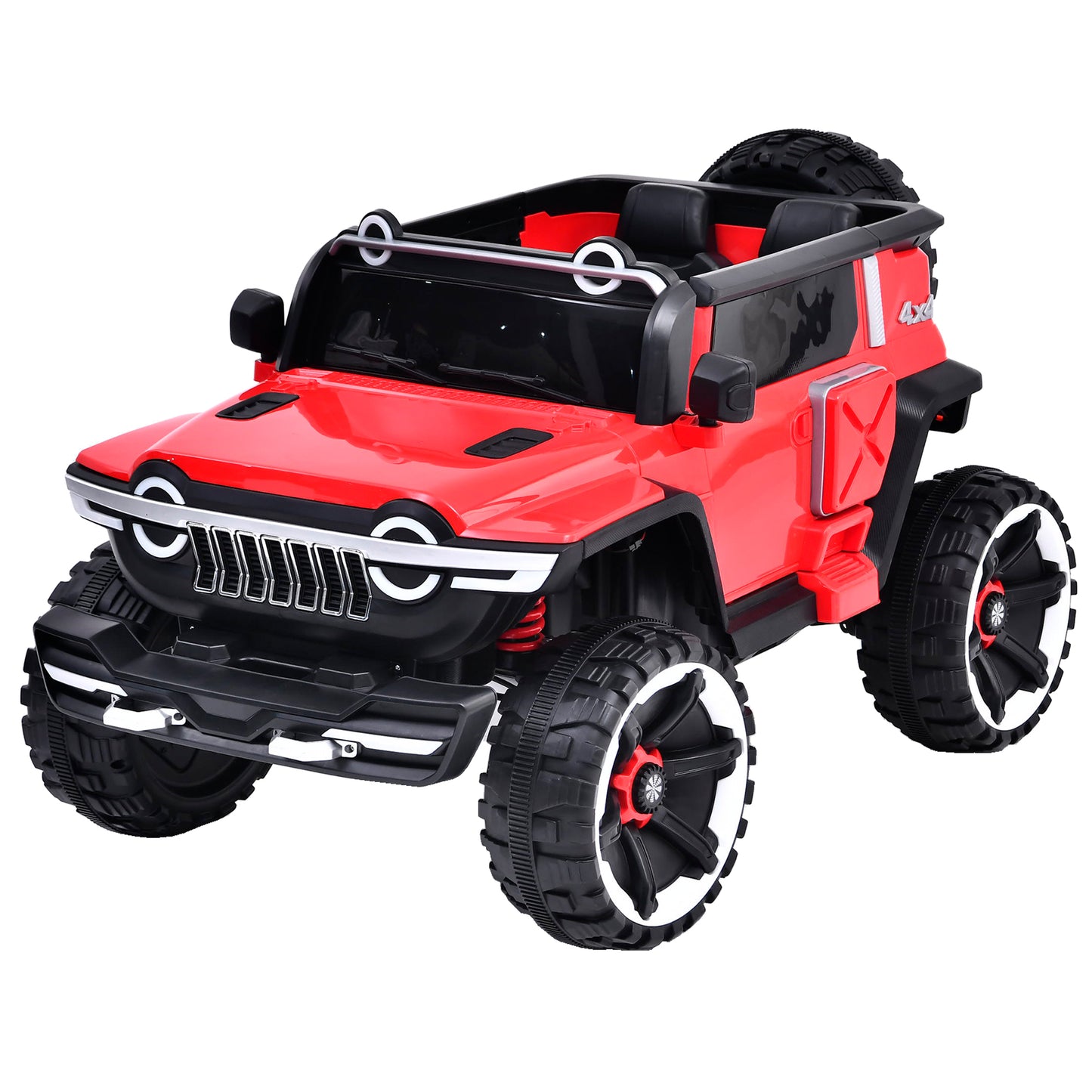 Leather Seat Electric Car Children Ride-On Car 12V10A Battery Powered Toy 3 Speeds, USB/Bluetooth/MP3/Music/Volume Adjustment/Power Display/One Button Start, Seat Belt - Red