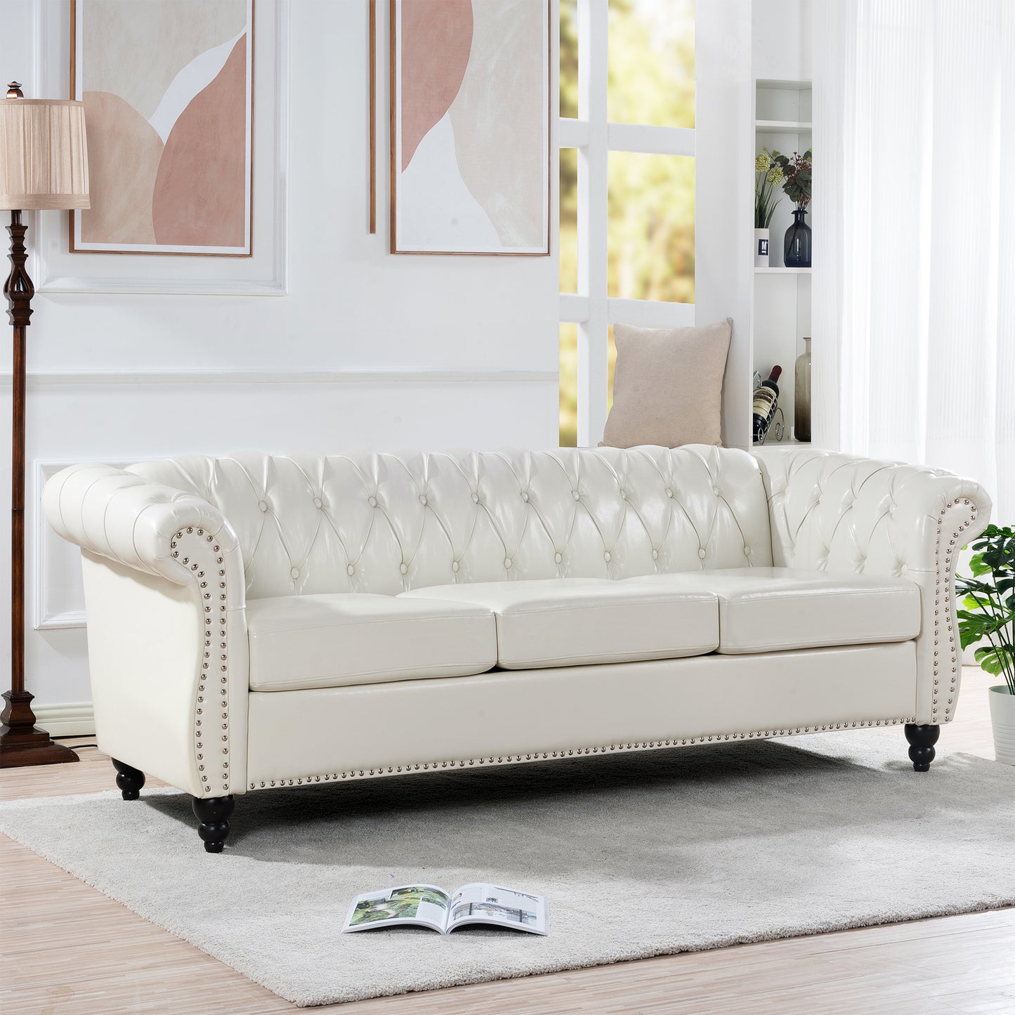 84.65" Rolled Arm Chesterfield 3 Seater Sofa: Classic Design, Generous Size, and Plush Comfort