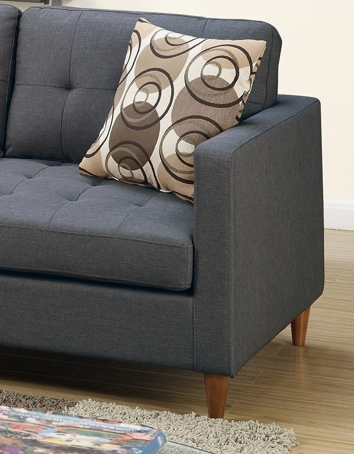 Blue Grey Polyfiber Sectional Sofa: Reversible Chaise, Tufted Back, Modular.