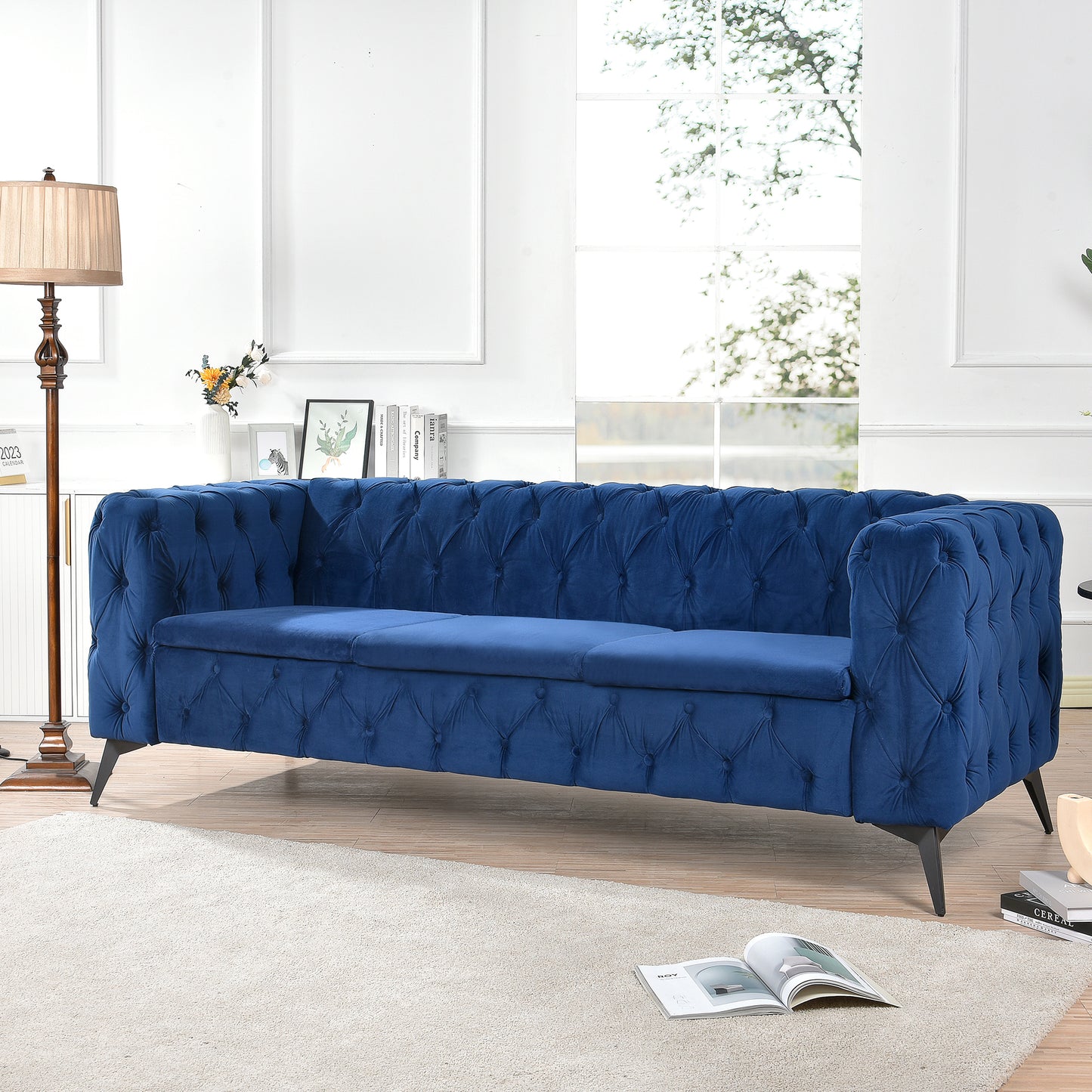 84.06" Traditional Square Arm 3 Seater Sofa with Removable Cushion - Classic Design, Wide Width, Various Colors Available