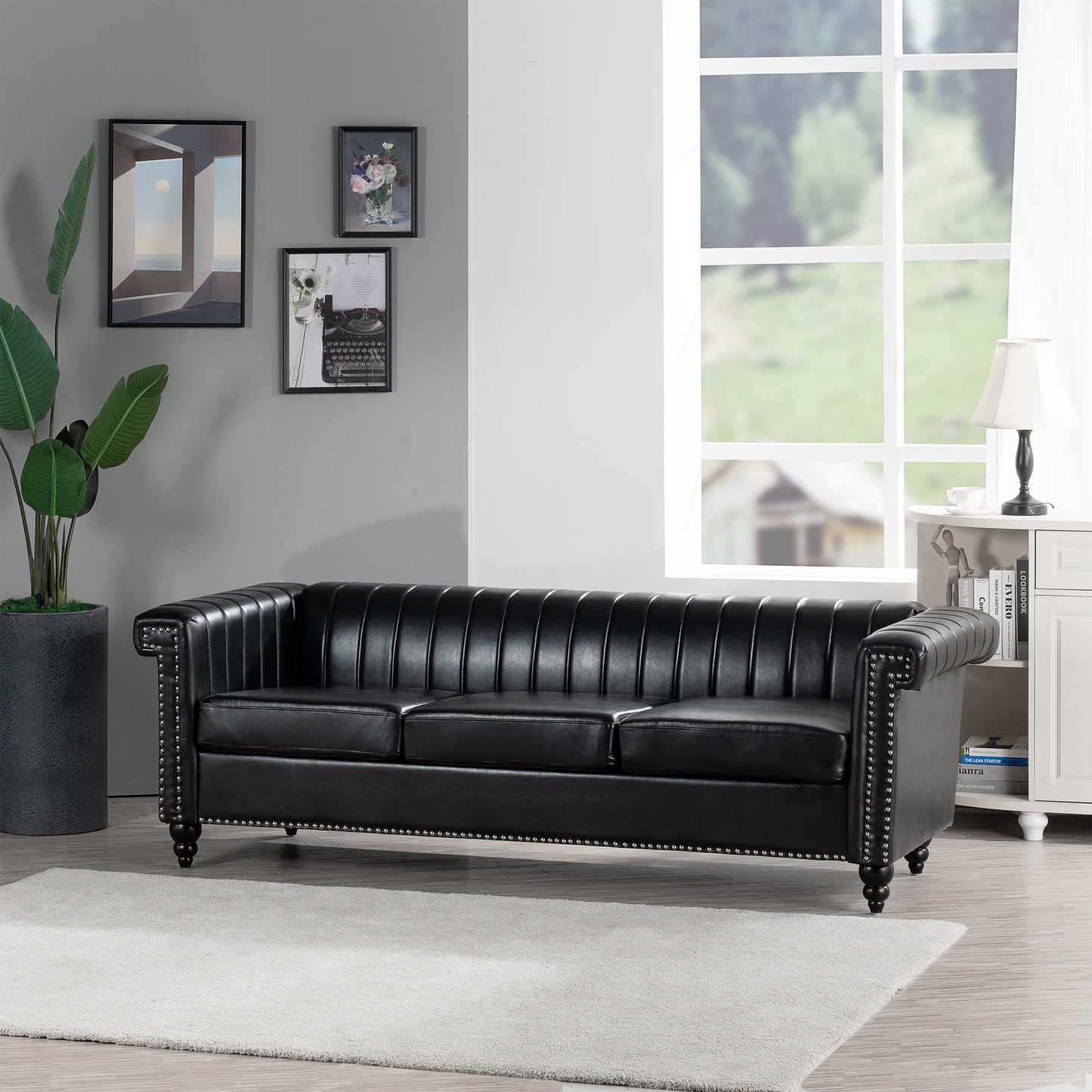 83.66" Traditional Square Arm Removable Cushion 3-Seater Sofa - Classic Design, Ample Seating, Multiple Color Options