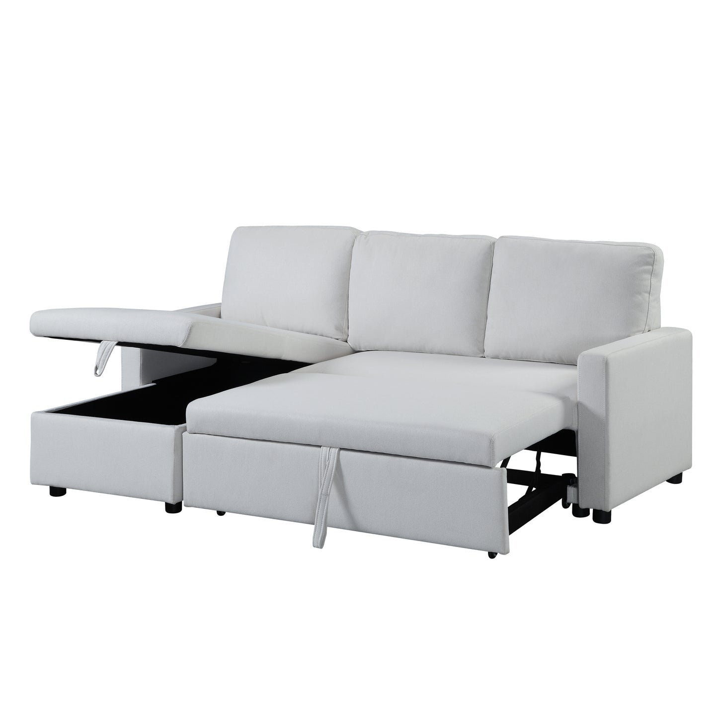 ACME Sleeper Sectional Sofa w/Storage, White Fabric - Comfortable & Stylish LV00971