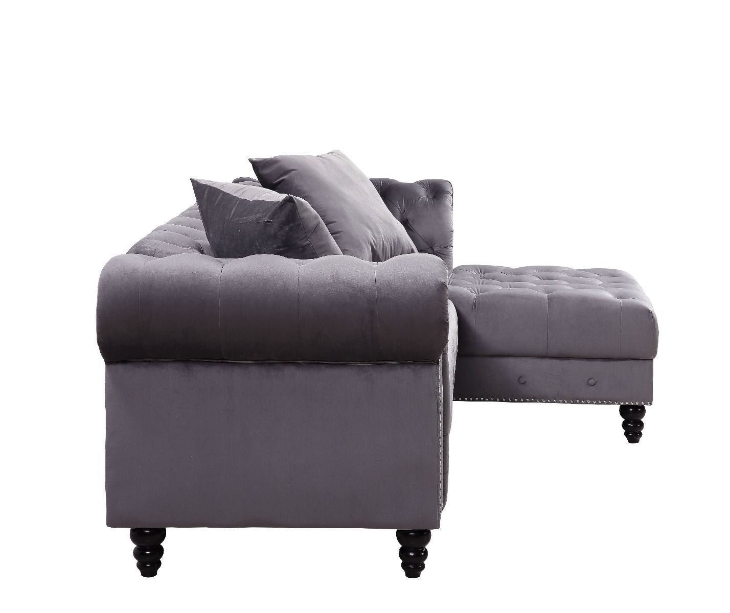 Adnelis Sectional Sofa w/2 Pillows, Gray Velvet - Sleek and Comfortable Seating Solution for Your Living Space