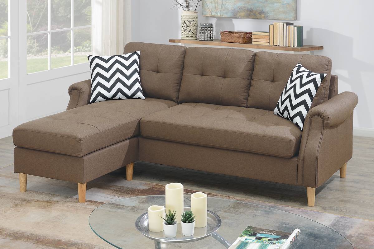 Living Room Corner Sectional Light Coffee Polyfiber Chaise Sofa - Reversible, Comfortable, & Stylish - Available in Various Sizes