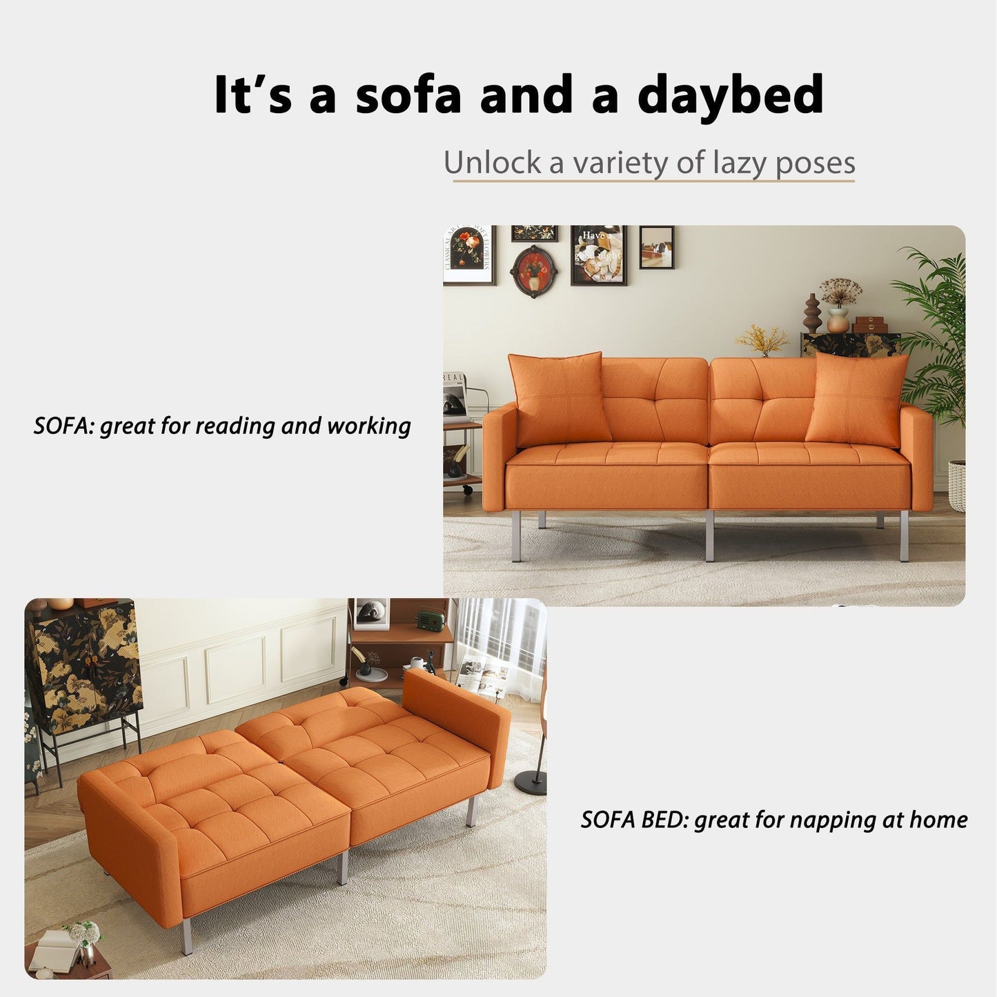 Linen Upholstered Modern Convertible Folding Futon Sofa Bed for Compact Living Space