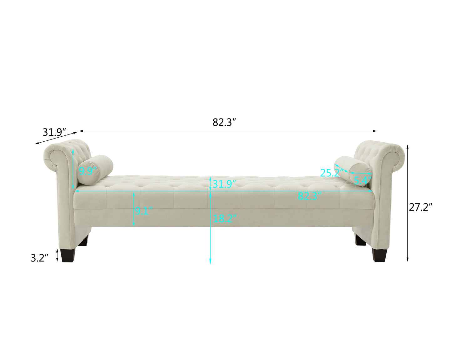 2038 Ivory Rectangular Large Sofa Stool - Luxurious and Spacious Seating with a Touch of Elegance