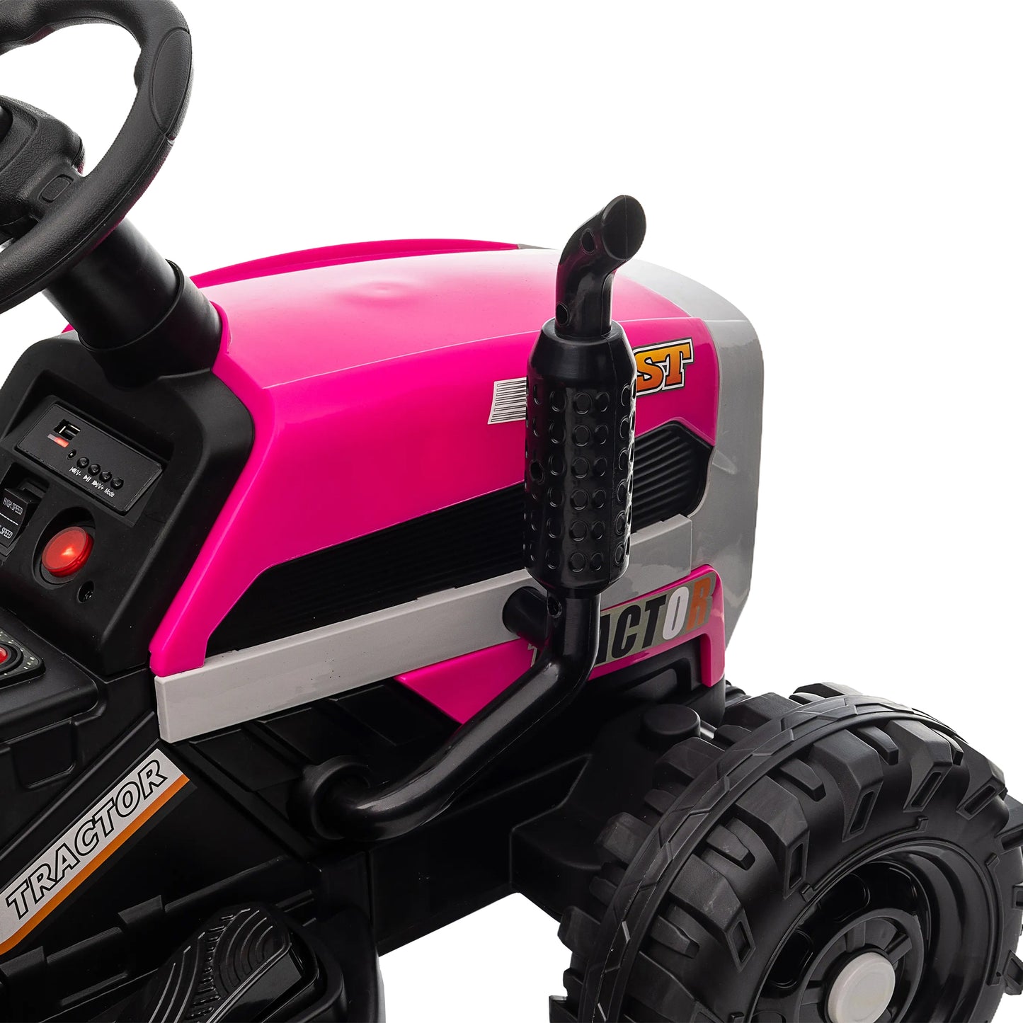 12V Battery Powered Electric Tractor Toy w/Remote, Three Speeds, Power Display, USB, MP3, Bluetooth, LED Light, Safety Belt, Ride on Tractor with Trailer