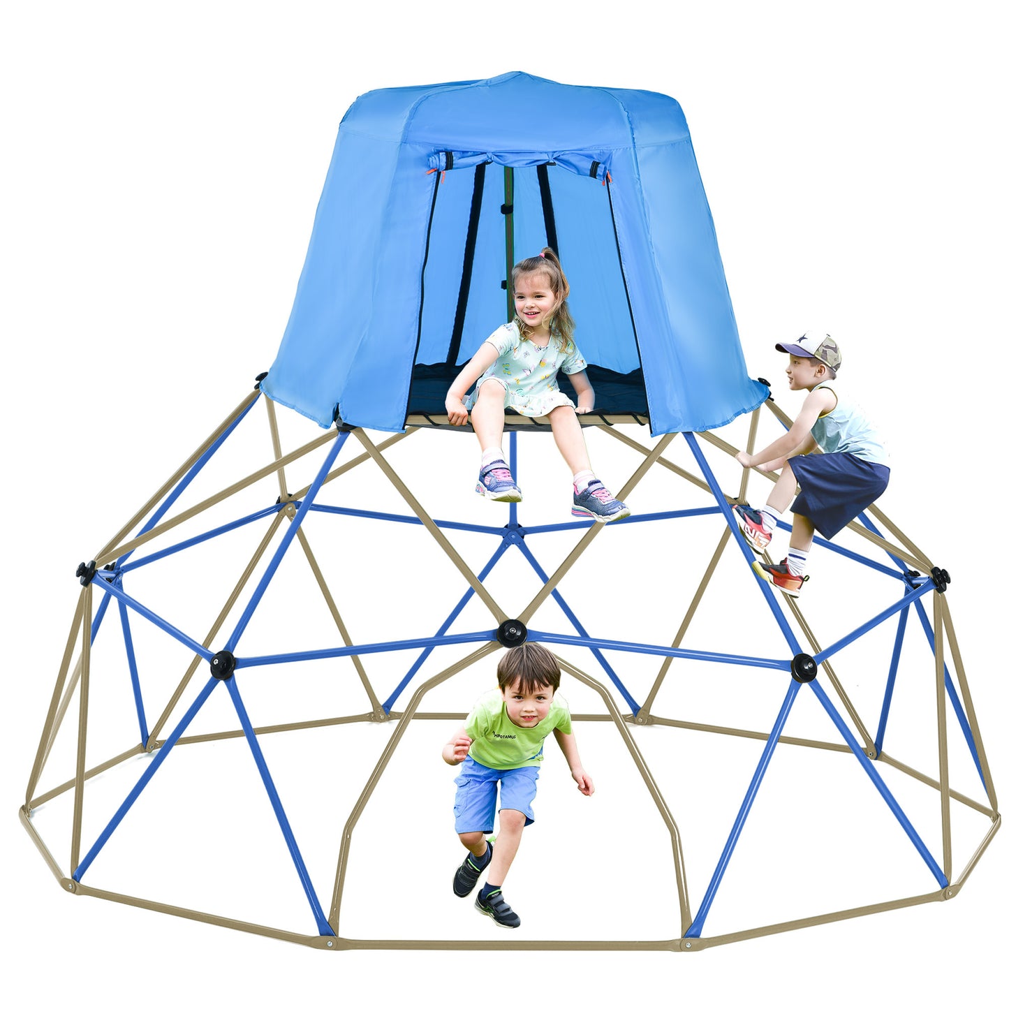 Kids Climbing Dome with Canopy & Playmat - 10 ft Jungle Gym Geometric Playground Dome Climber Play Center, Rust & UV Resistant Steel, 1000 LBS Capacity, Color Options