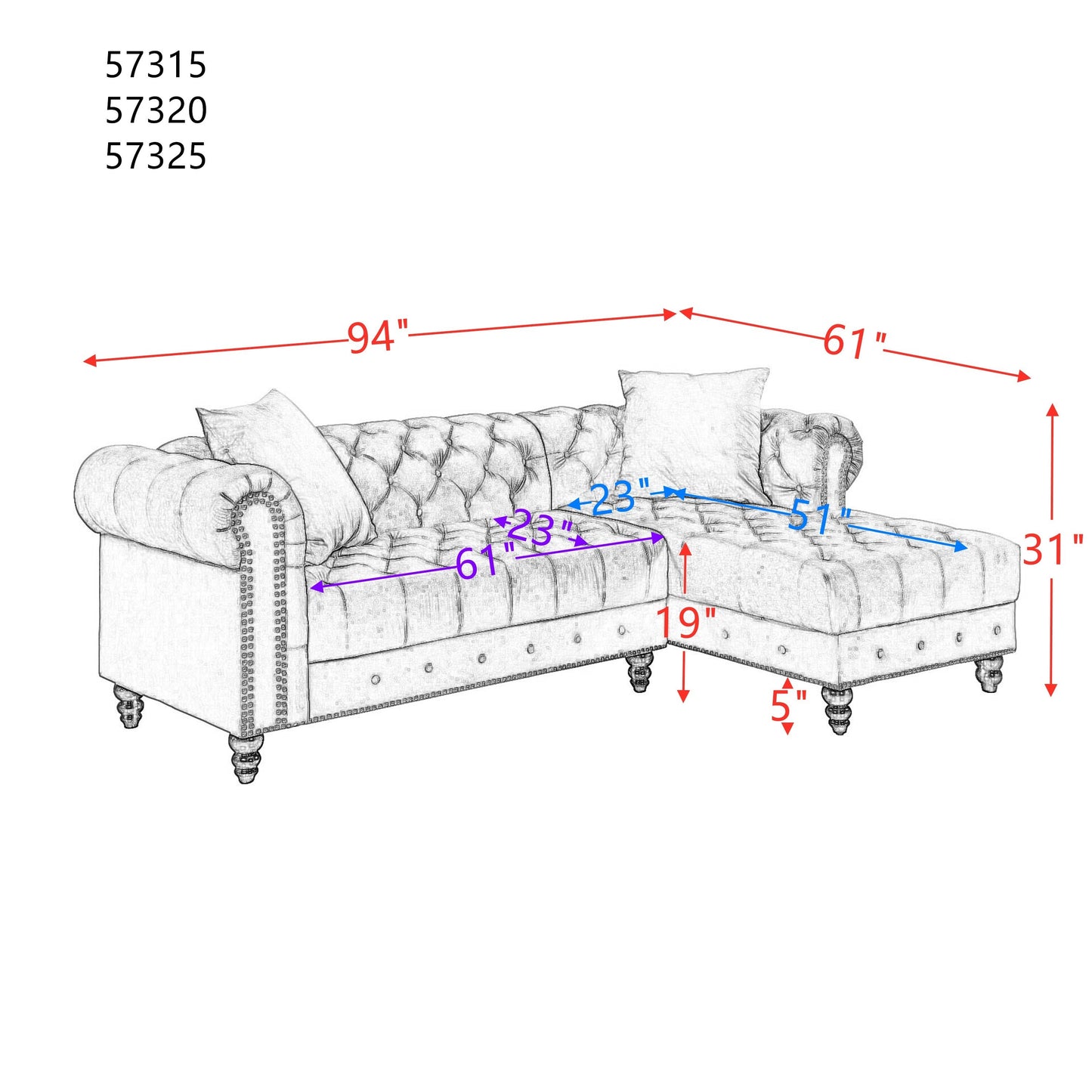 Adnelis Sectional Sofa w/2 Pillows, Gray Velvet - Sleek and Comfortable Seating Solution for Your Living Space