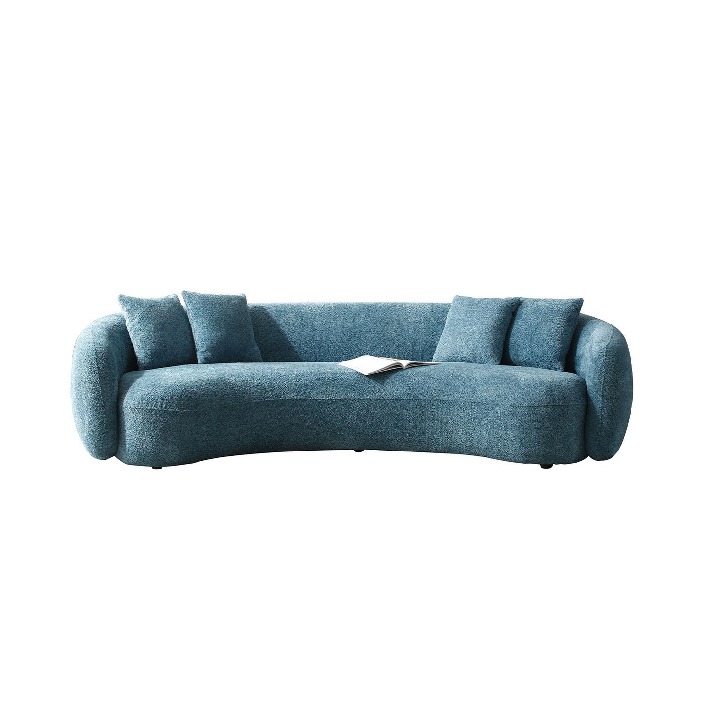 102'' Boucle Sofa Modern Sectional Half Moon Leisure Couch Curved Sofa in Teddy Fleece Velet - Blue