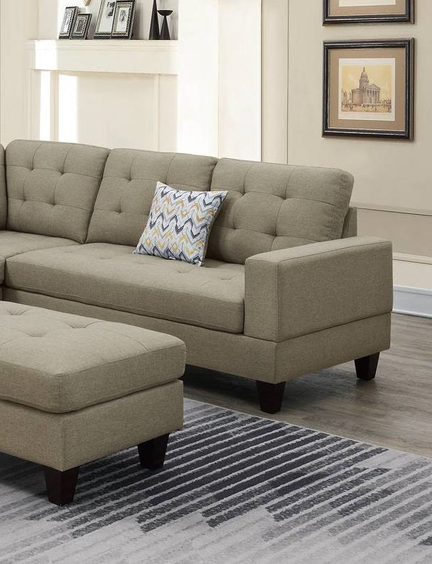 Beige Polyfiber 3pc Sectional Sofa Ottoman: Tufted Loveseat Couch - Living Room Furniture, Stylish & Comfortable, Multiple Configurations, Perfect for Small Spaces - 220 Letters