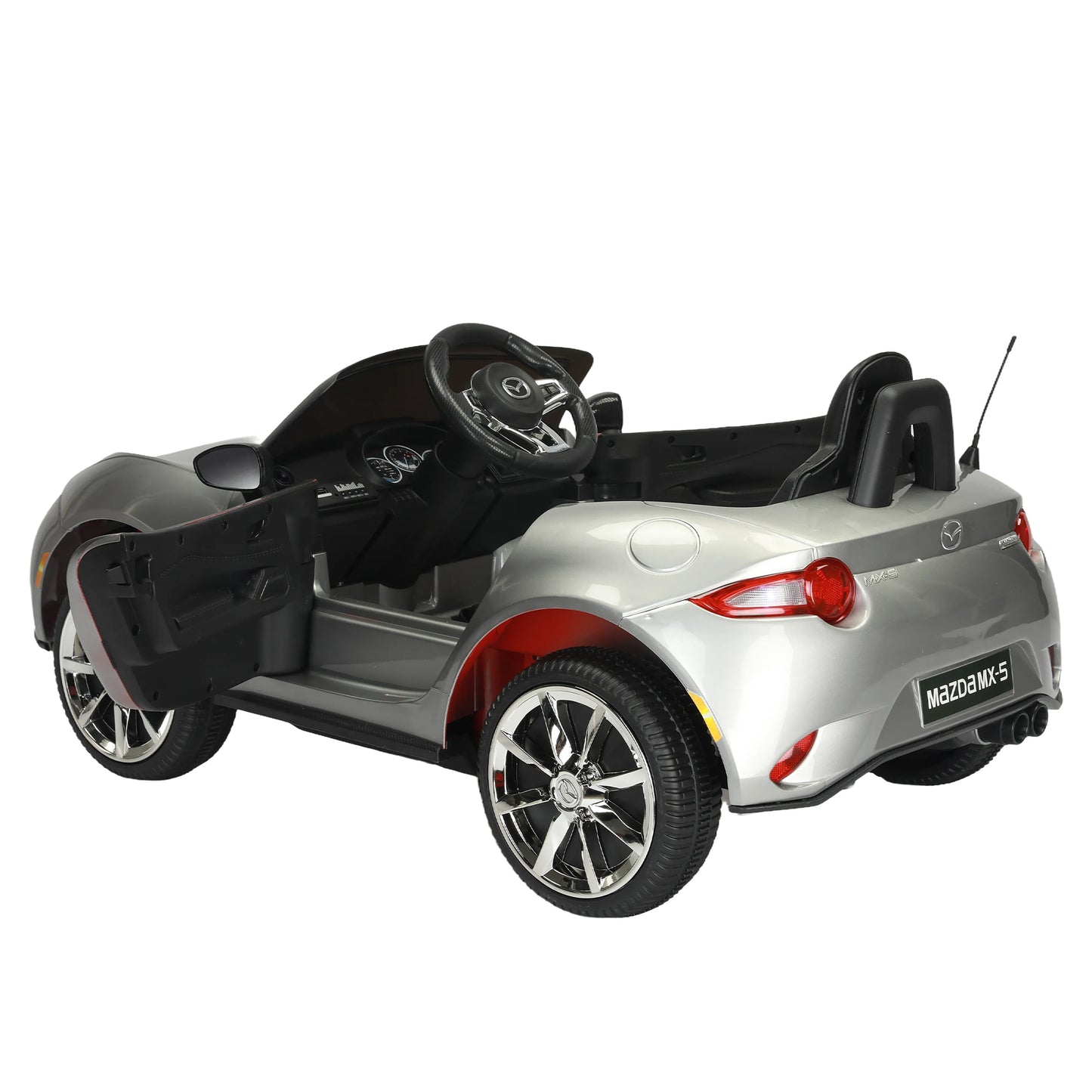 Licensed MAZDA MX-5 RF 12V Kids Ride On Car - Remote Control, Three Speeds, Power Display, USB, MP3, Bluetooth, LED Light, Safety Belt, Painting - Red