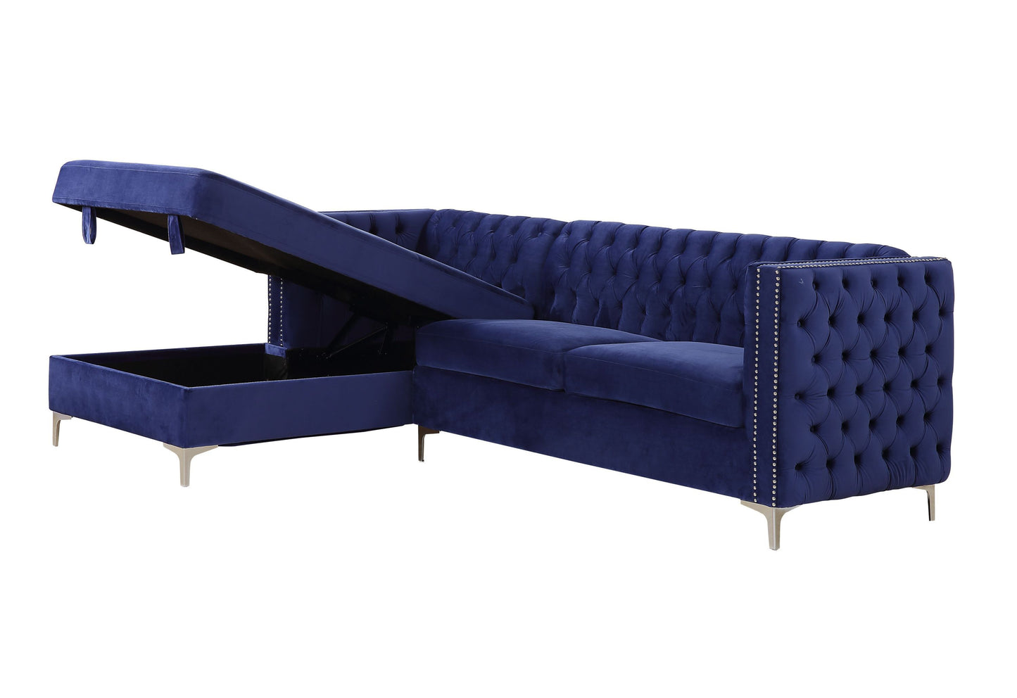 Sullivan Sectional Sofa: Navy Blue Velvet, Modern Design, ACME 55490