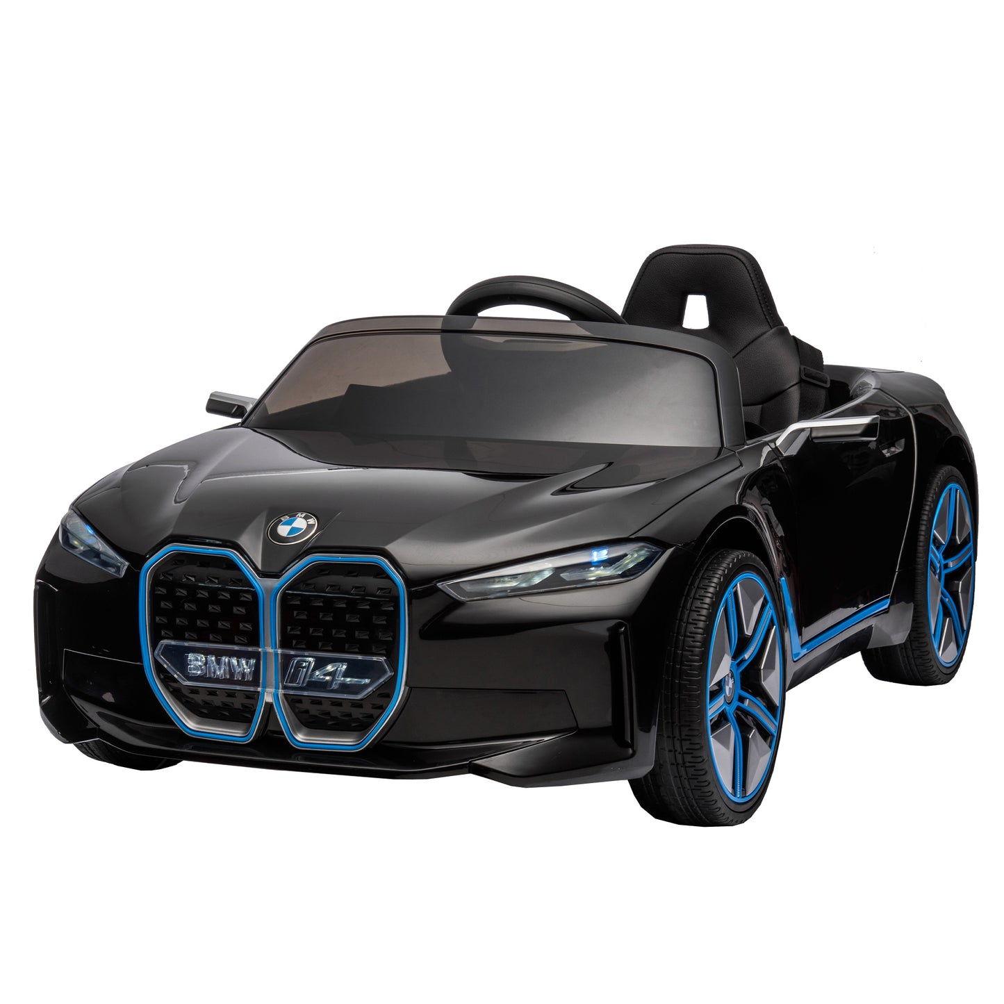 Licensed BMW I4, 12V Kids Ride On Car - 2.4G Remote Control, Electric Car for Kids - Three-Speed Adjustable, Power Display, USB, MP3, Bluetooth - LED Light, Two-Point Safety Belt, Story - Red