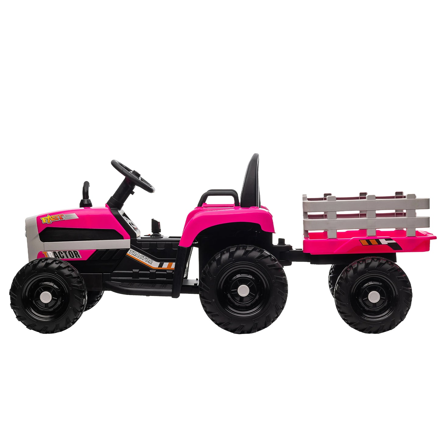 12V Battery Powered Electric Tractor Toy w/Remote, Three Speeds, Power Display, USB, MP3, Bluetooth, LED Light, Safety Belt, Ride on Tractor with Trailer