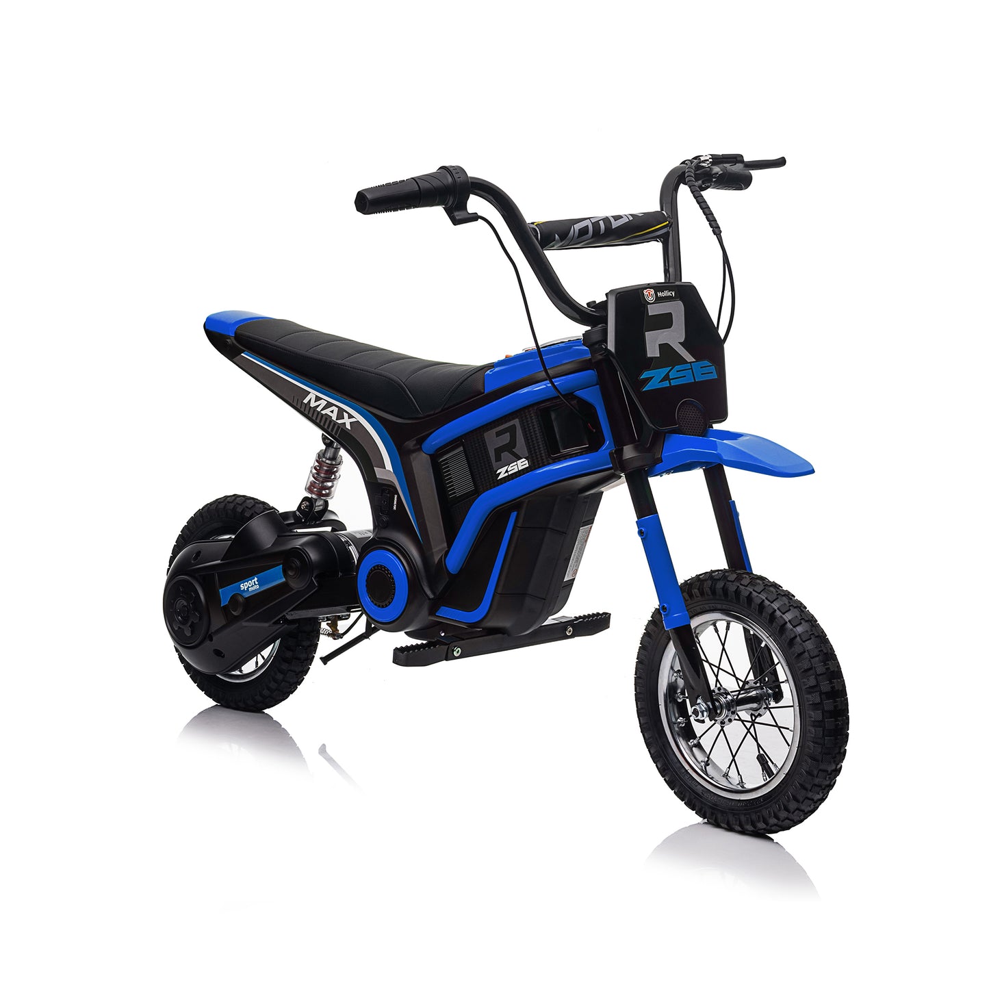 Kids Ride On 24V Electric Toy Motocross Motorcycle Dirt Bike - XXL Large, Age 8-12, Speeds up to 14.29MPH, Dual Suspension, Hand-Operated Dual Brakes, Twist Grip Throttle, Authentic Motocross Bike Geometry, Red & Blue.