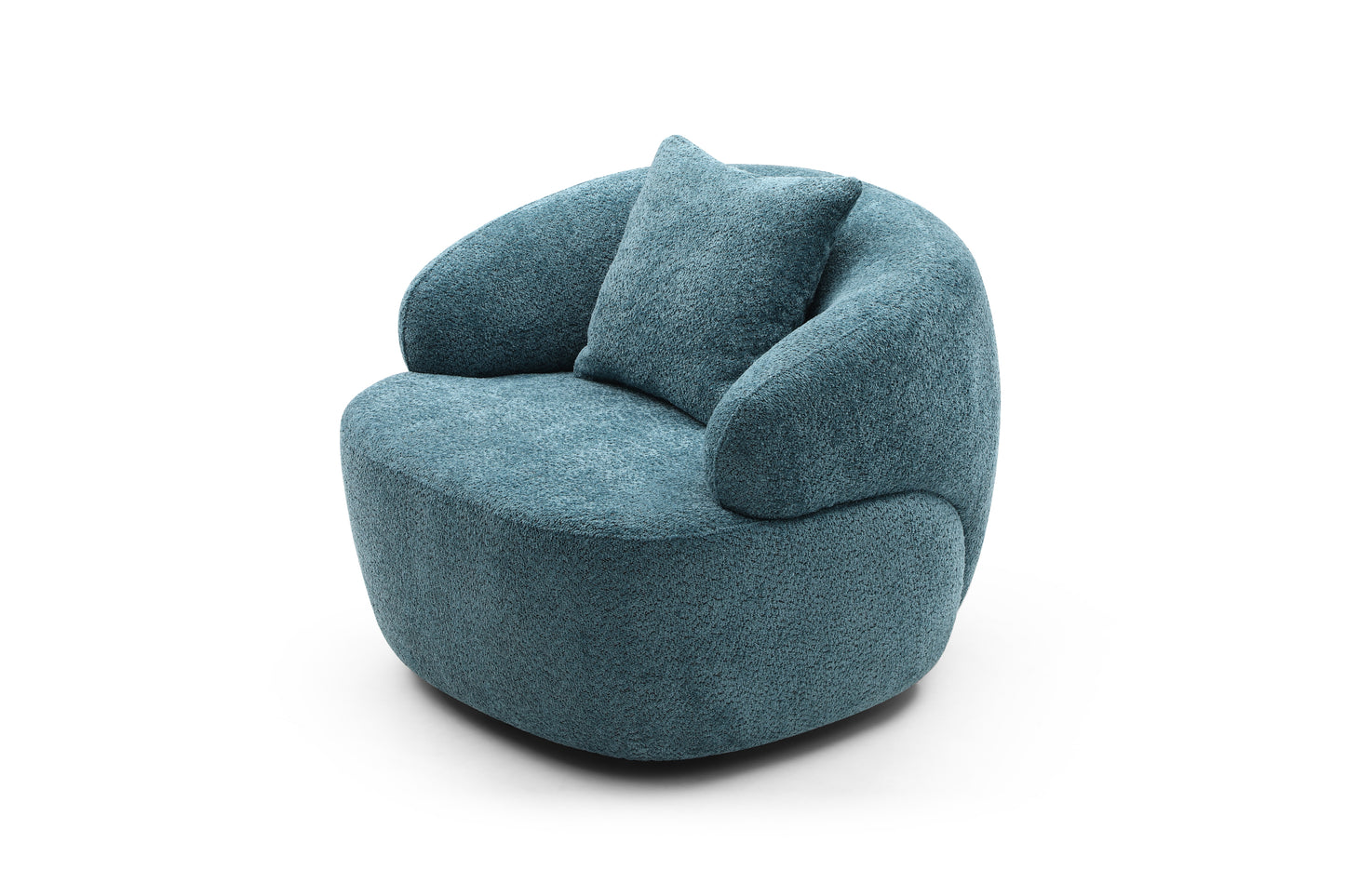 360° Swivel Mid Century Modern Curved Sofa, 1-Seat Cloud Boucle Fabric Couch, Blue