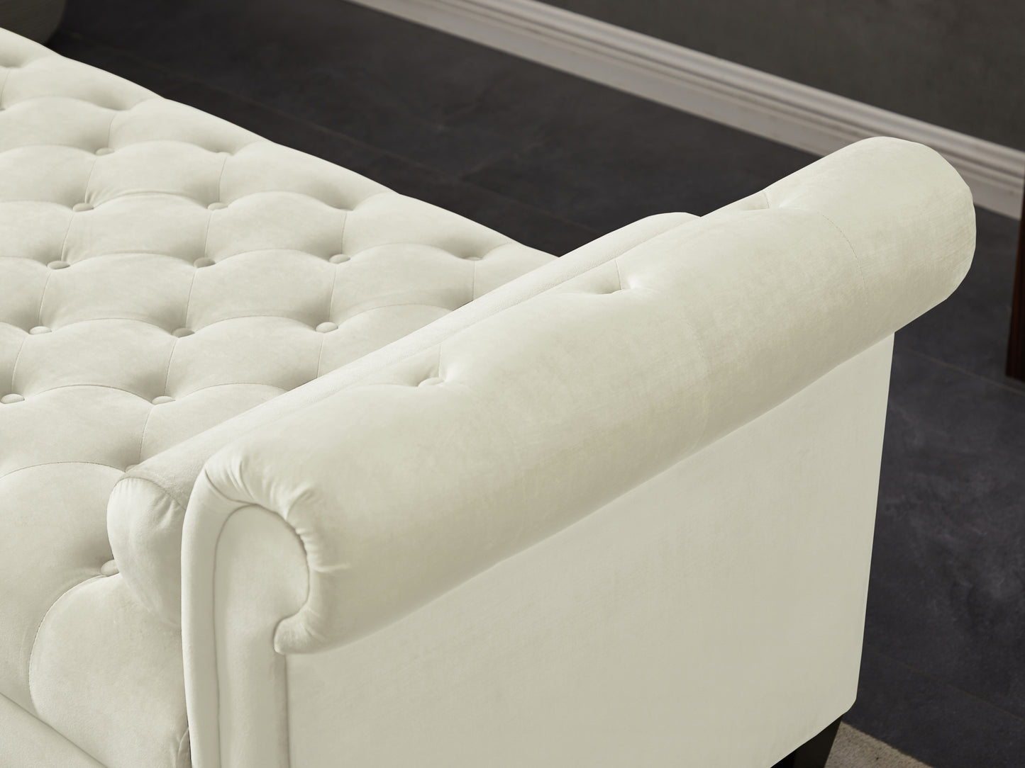 2038 Ivory Rectangular Large Sofa Stool - Luxurious and Spacious Seating with a Touch of Elegance