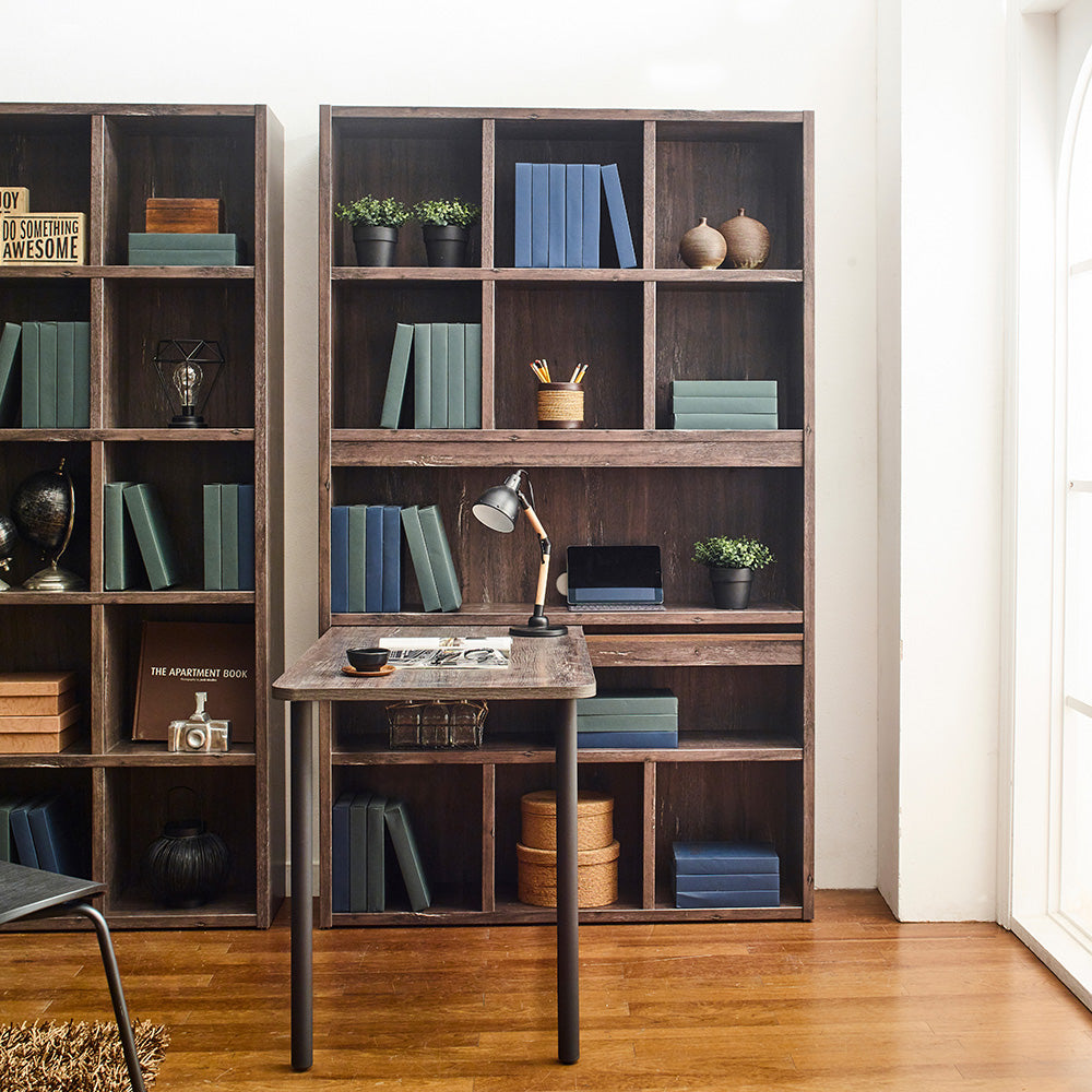 Klair Living Farmhouse Wood Desk with Bookcase in Rustic Gray