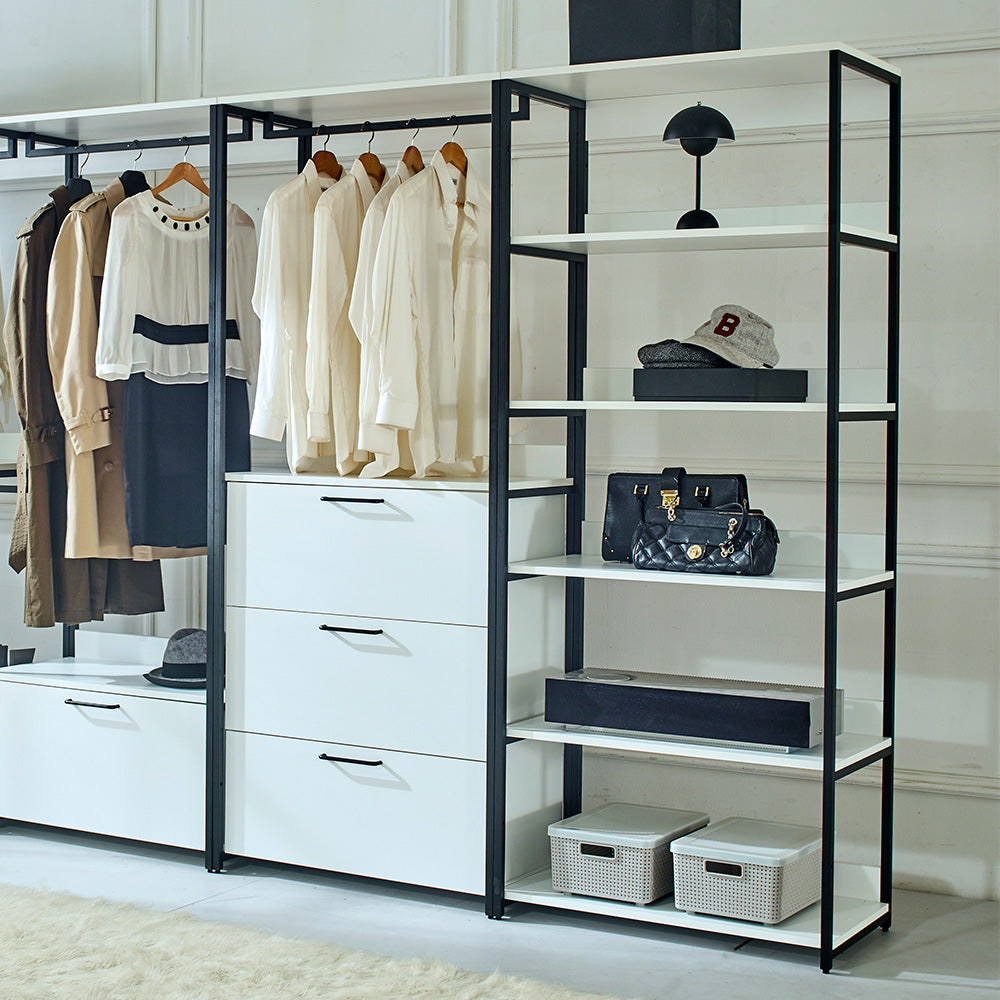 Klair Living White Freestanding Walk in Wood Closet System with Metal Frame