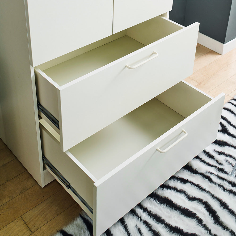 Klair Living Two-Door Wood Closet with Two Drawers and Hanging Bars in White