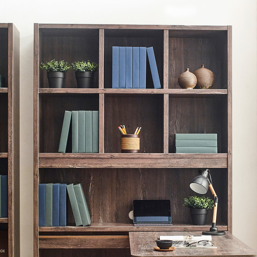 Klair Living Farmhouse Wood Desk with Bookcase in Rustic Gray