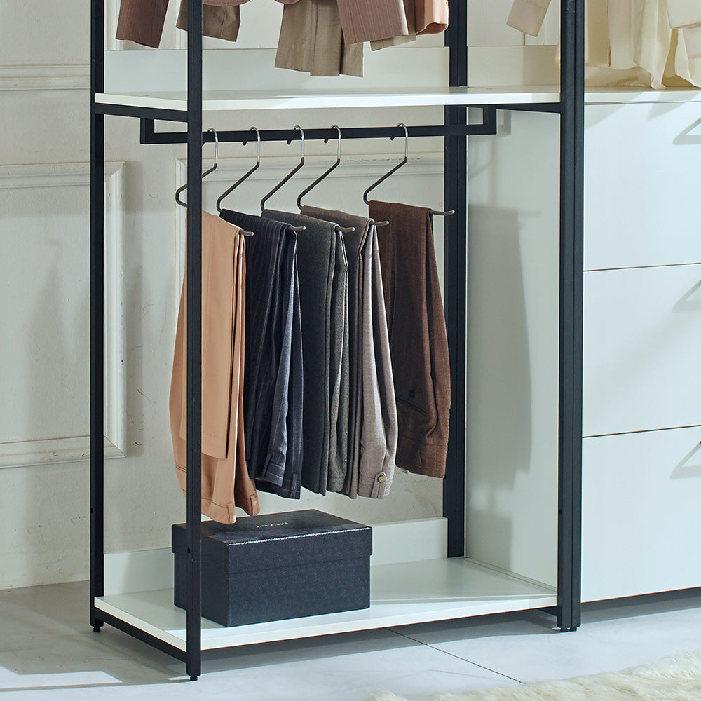 Klair Living White Freestanding Walk in Wood Closet System with Metal Frame