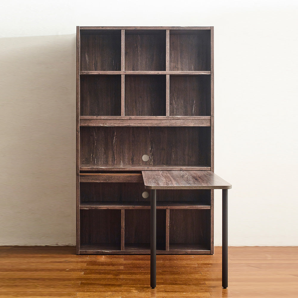 Klair Living Farmhouse Wood Desk with Bookcase in Rustic Gray