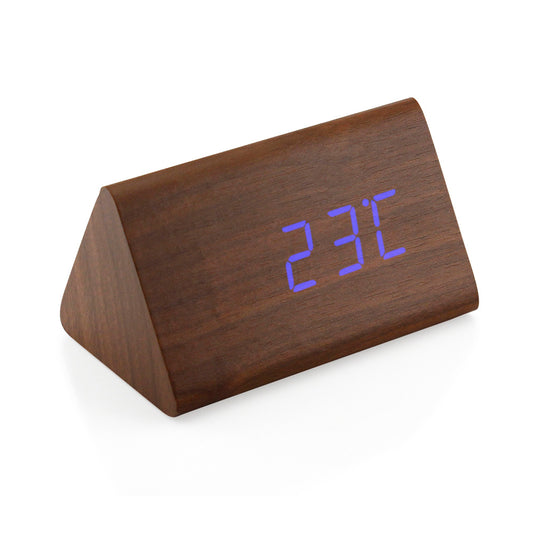 GEARONIC TM Modern Triangle Wood Clock Digital LED Wooden Alarm Clocks Digital Desk Thermometer Classical Timer Calendar