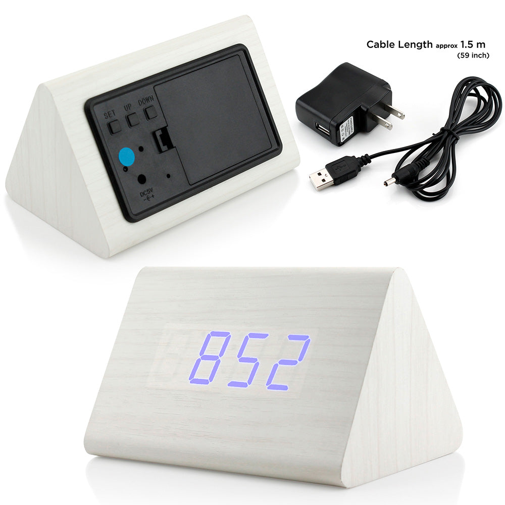 GEARONIC TM Modern Triangle Wood Clock Digital LED Wooden Alarm Clocks Digital Desk Thermometer Classical Timer Calendar