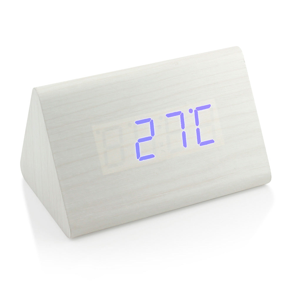 GEARONIC TM Modern Triangle Wood Clock Digital LED Wooden Alarm Clocks Digital Desk Thermometer Classical Timer Calendar