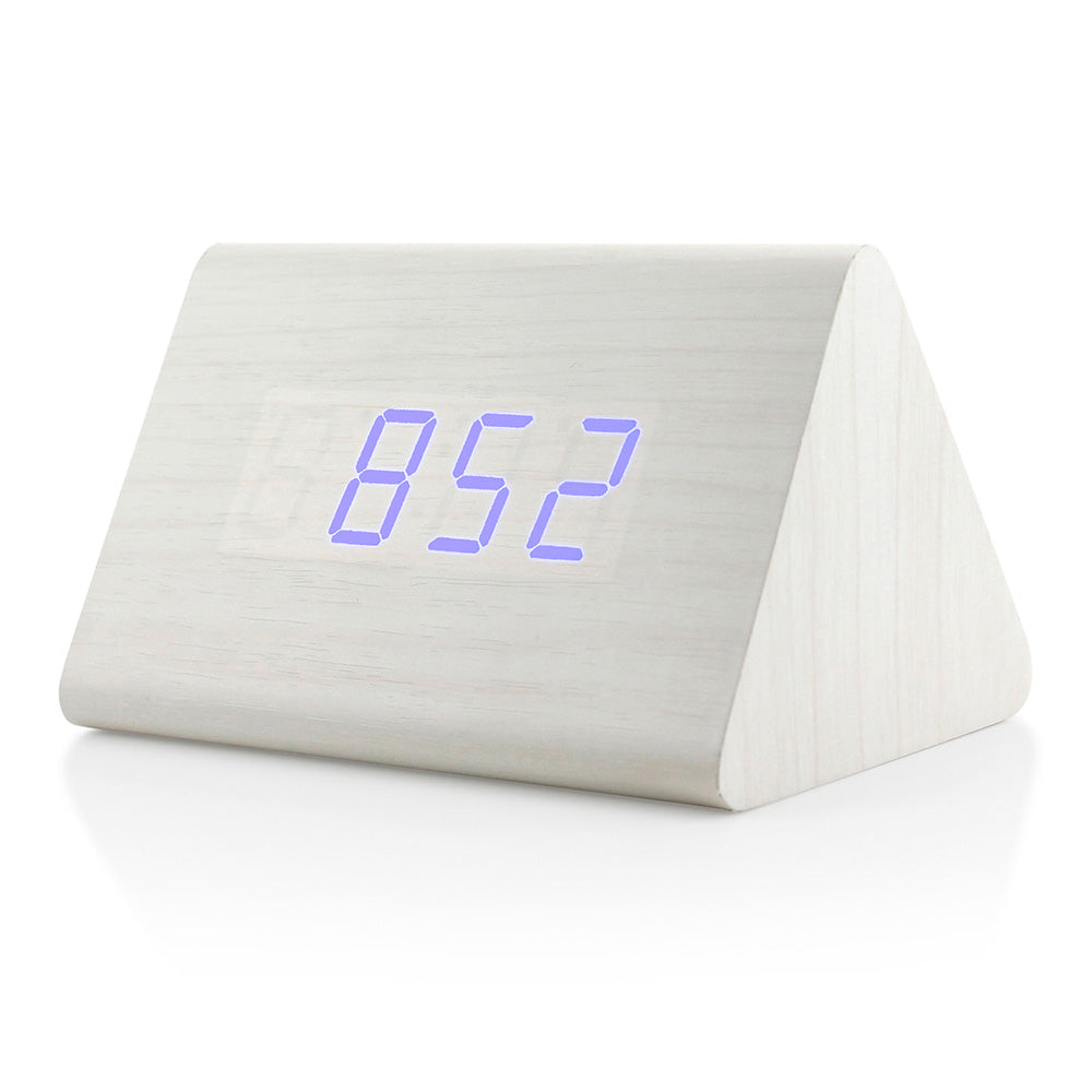 GEARONIC TM Modern Triangle Wood Clock Digital LED Wooden Alarm Clocks Digital Desk Thermometer Classical Timer Calendar